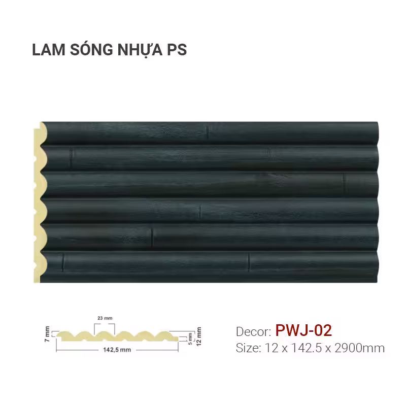 Lam Sóng Nhựa PS Màu Đen Giả Gỗ PWJ-02 Lam Sóng Nhựa PS Màu Đen Giả Gỗ PWJ-02