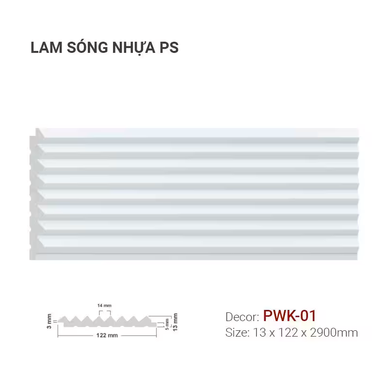 Tấm Ốp Lam Sóng Nhựa PS Trang Trí PWK-01 Tấm Ốp Lam Sóng Nhựa PS Trang Trí PWK-01
