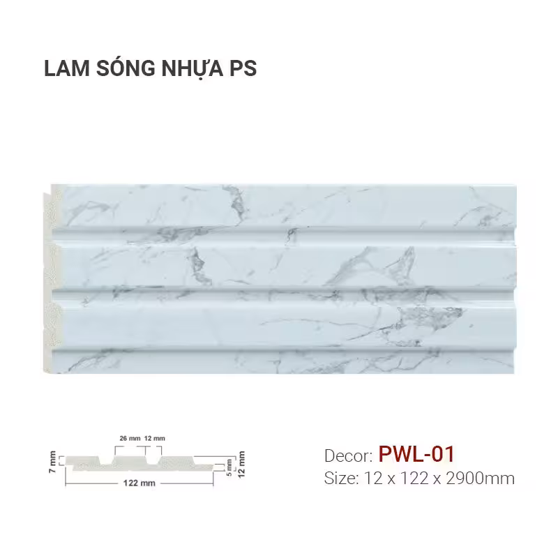 Tấm Ốp Lam Sóng Nhựa PS Vân Đá PWL-01 Tấm Ốp Lam Sóng Nhựa PS Vân Đá PWL-01