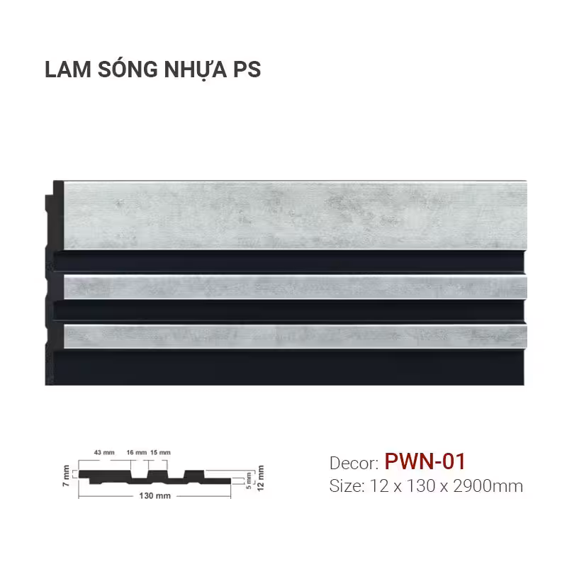 Tấm Ốp Lam Sóng Nhựa PS 12x130mm PWN-01 Tấm Ốp Lam Sóng Nhựa PS 12x130mm PWN-01