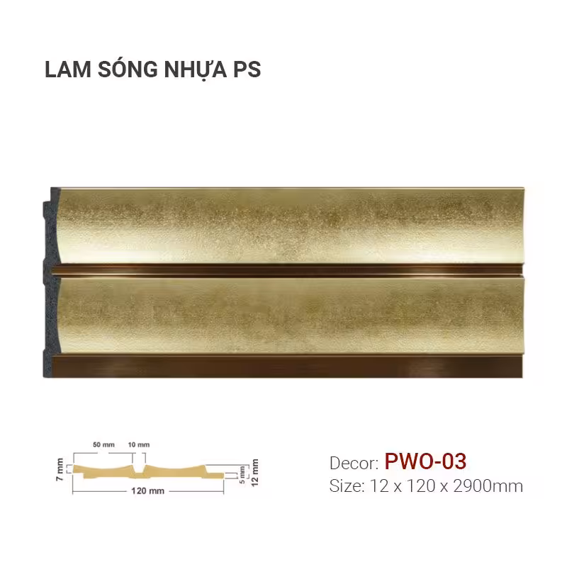 Tấm Ốp Lam Sóng Nhựa PS Vàng Ánh Kim PWO-03 Tấm Ốp Lam Sóng Nhựa PS Vàng Ánh Kim PWO-03