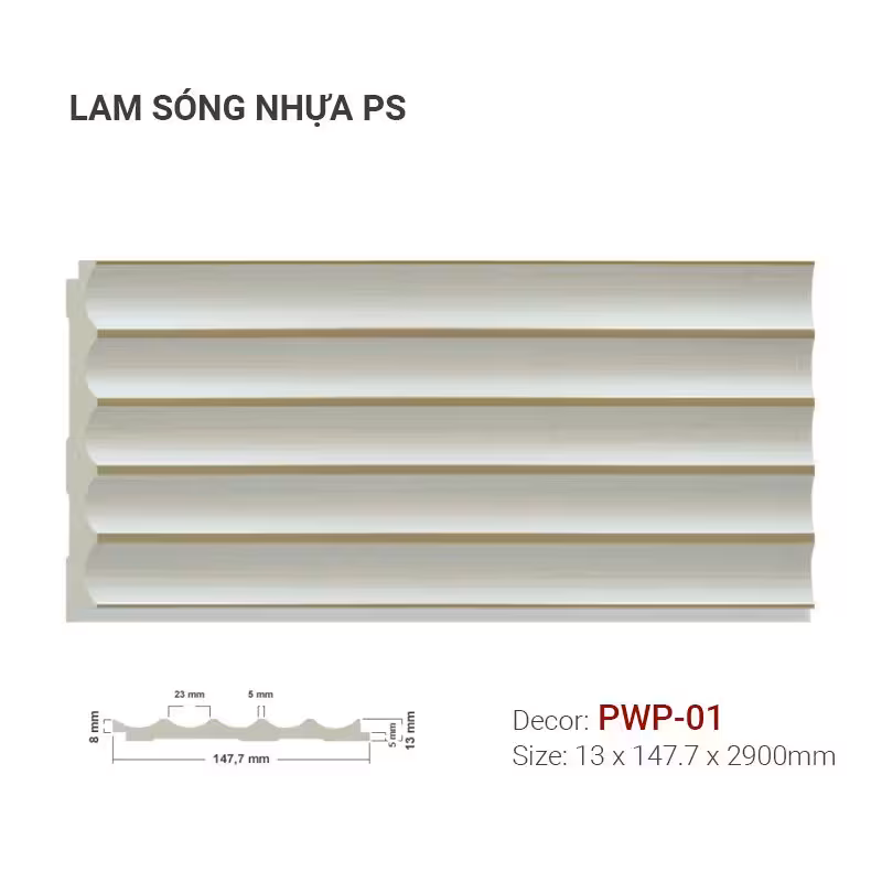 Tấm Ốp Nhựa Lam Sóng PS PWP-01 147.7x13mm Tấm Ốp Nhựa Lam Sóng PS PWP-01 147.7x13mm