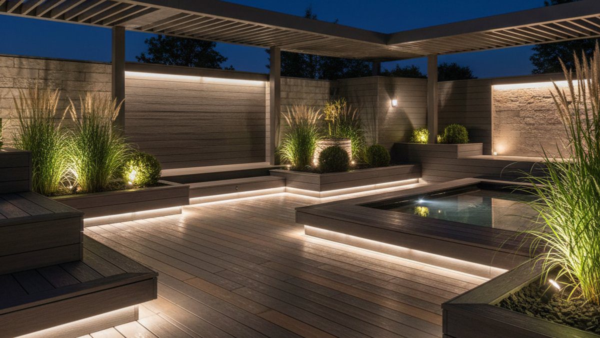 Sân vườn WPC có ánh sáng nhiều lớp