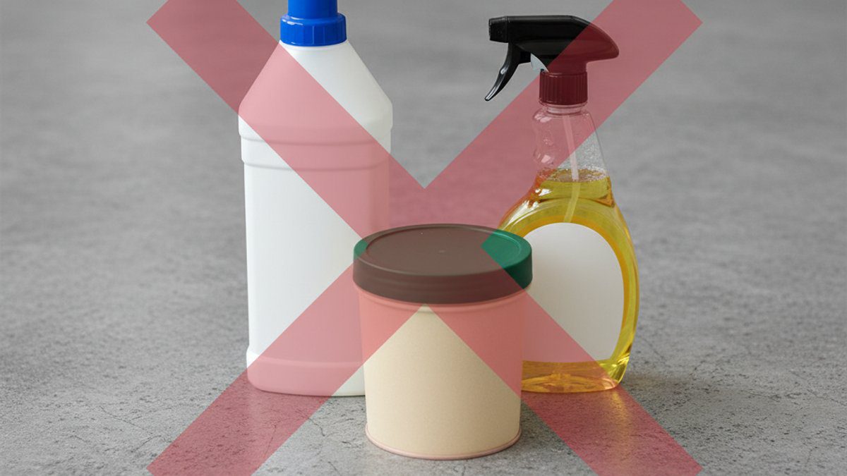 Các chai hóa chất tẩy rửa mạnh không nên dùng cho sàn nhựa