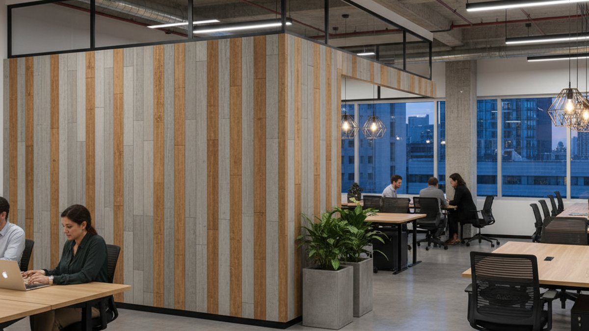 Vách ngăn văn phòng làm việc bằng gỗ xi măng