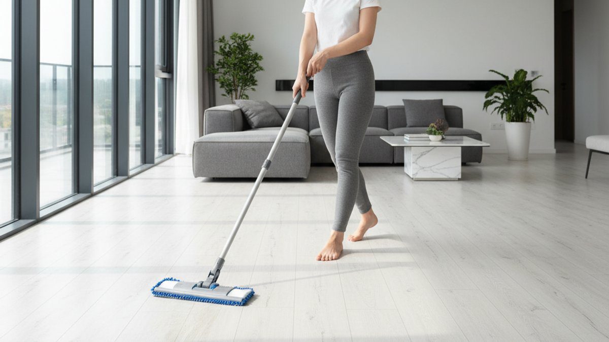 Người Việt đang lau sàn nhựa SPC