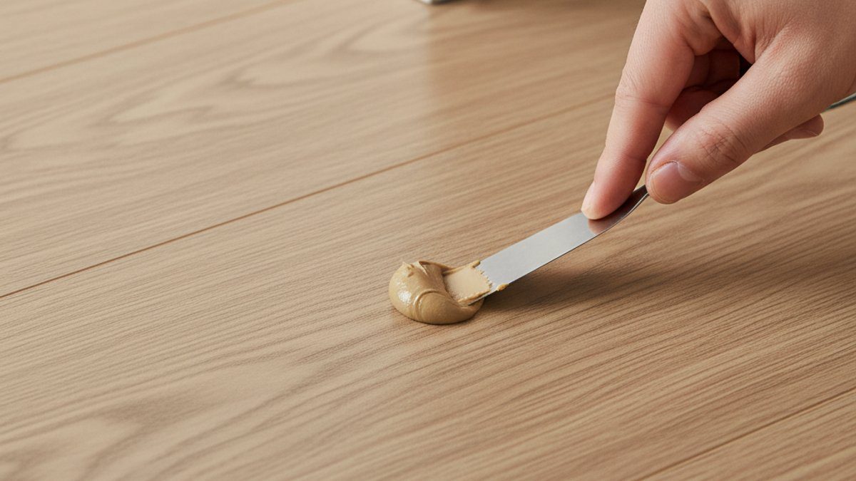 Trám vết lõm trên sàn gỗ bằng bột gỗ