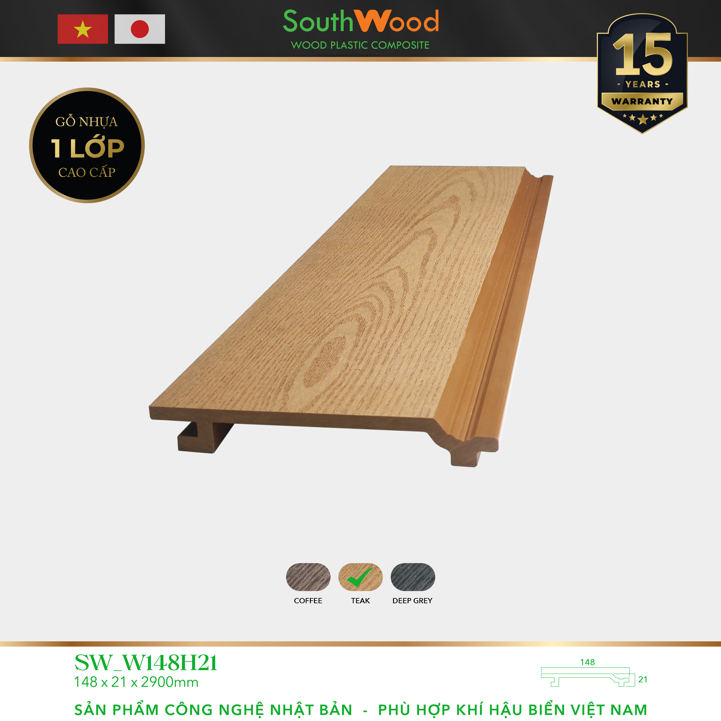 Gỗ nhựa ngoài trời South Wood SW-W148H21-Teak