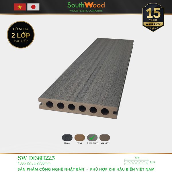 Sàn gỗ ngoài trời South Wood D138H22.5-Silver Grey