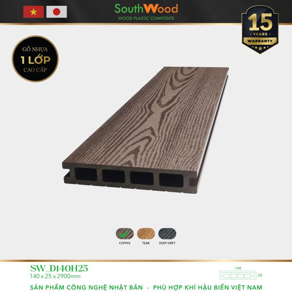Sàn gỗ ngoài trời South Wood SW-D140H25-Coffee