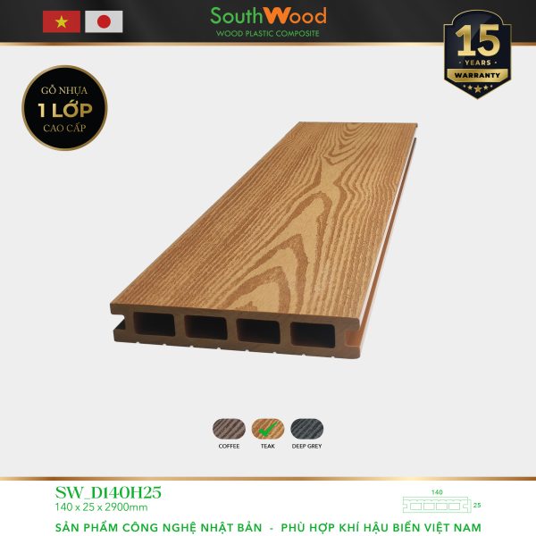 Sàn gỗ ngoài trời South Wood SW-D140H25-Teak