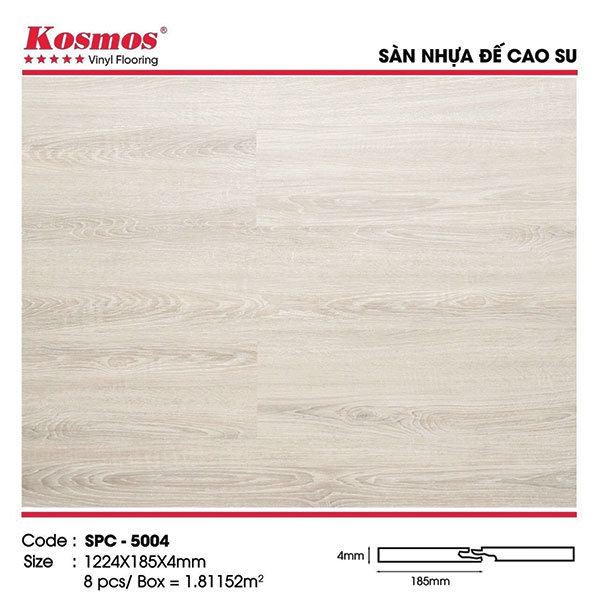 Sàn Nhựa Hèm Khóa Kosmos 4mm Đế Cao Su SPC-5004