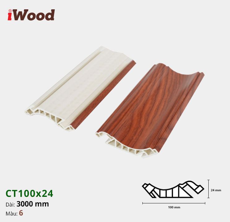 Nẹp Nhựa Cổ Trần Iwood CT100x24-6