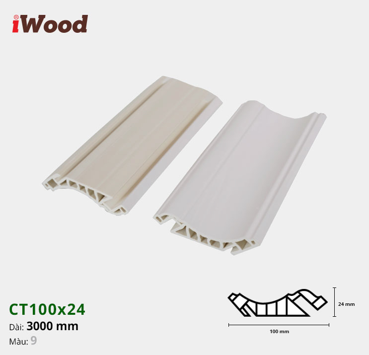 Nẹp Nhựa Cổ Trần Iwood CT100x24-9