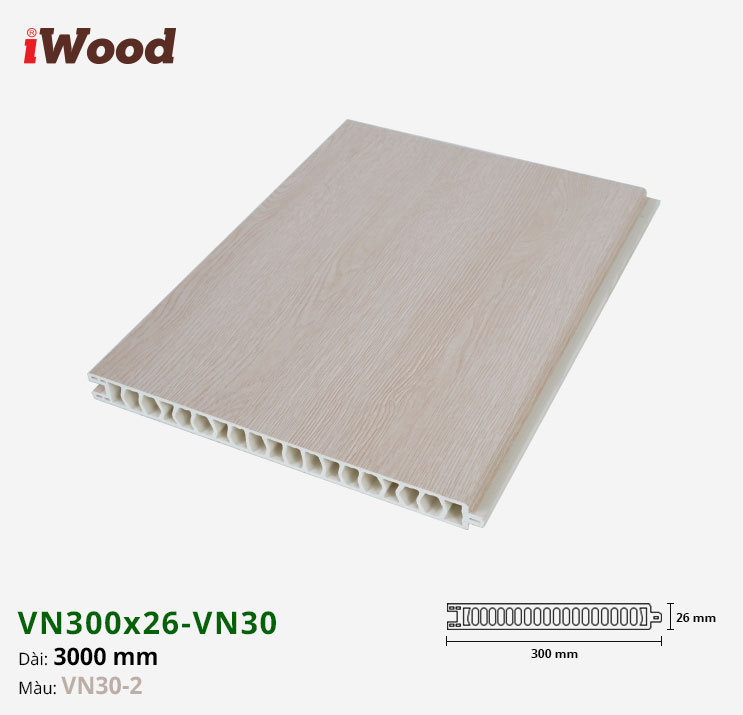 Vách Ngăn Nhựa PVC Vân Gỗ VN300x26 Iwood VN30-2