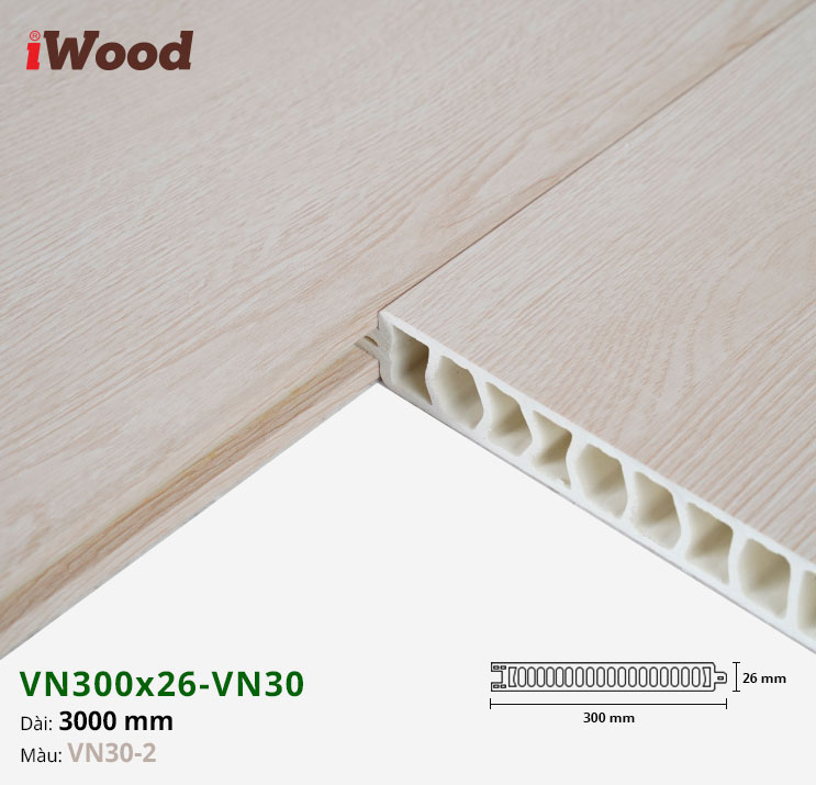 Vách Ngăn Nhựa PVC Vân Gỗ VN300x26 Iwood VN30-2