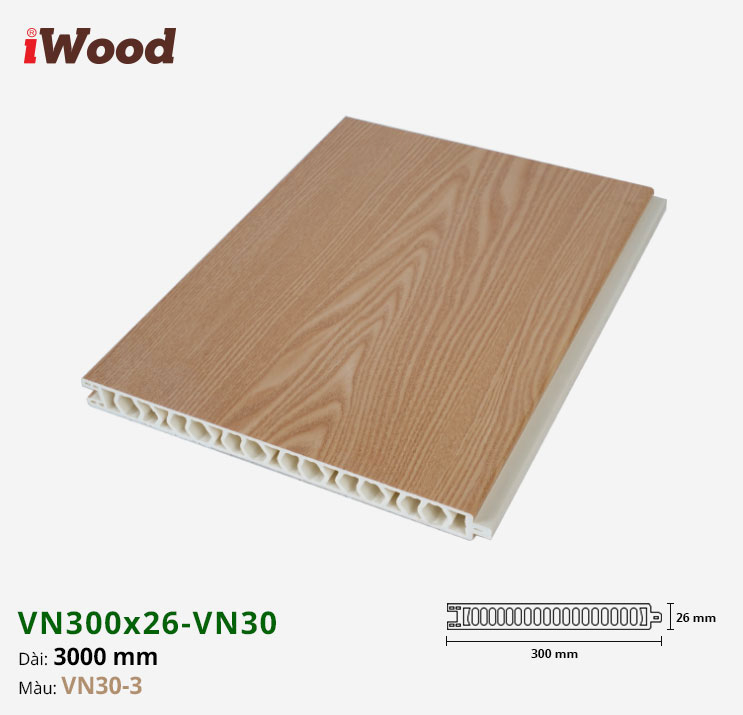 Vách Ngăn Nhựa PVC Vân Gỗ VN300x26 Iwood VN30-3