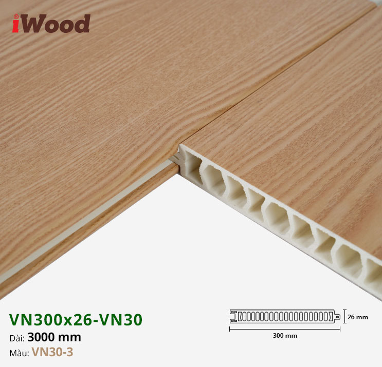 Vách Ngăn Nhựa PVC Vân Gỗ VN300x26 Iwood VN30-3
