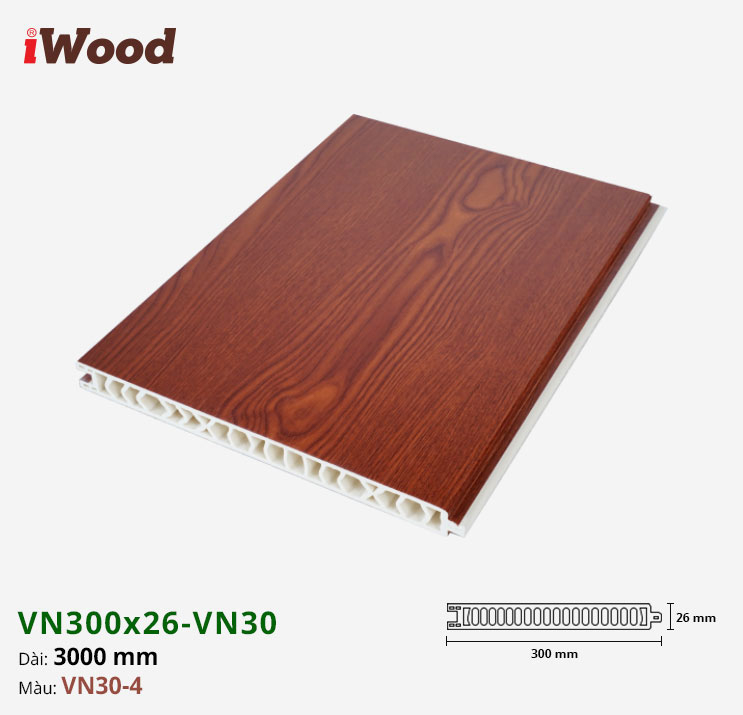 Vách Ngăn Nhựa PVC Vân Gỗ VN300x26 Iwood VN30-4