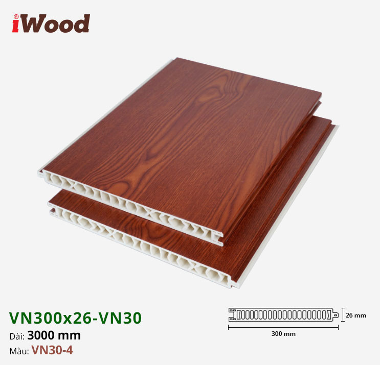 Vách Ngăn Nhựa PVC Vân Gỗ VN300x26 Iwood VN30-4