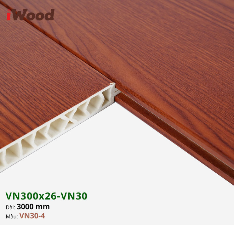 Vách Ngăn Nhựa PVC Vân Gỗ VN300x26 Iwood VN30-4