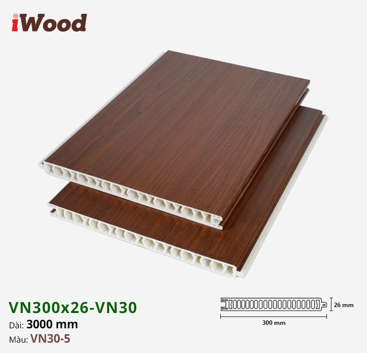 Vách Ngăn Nhựa PVC Vân Gỗ VN300x26 Iwood VN30-5