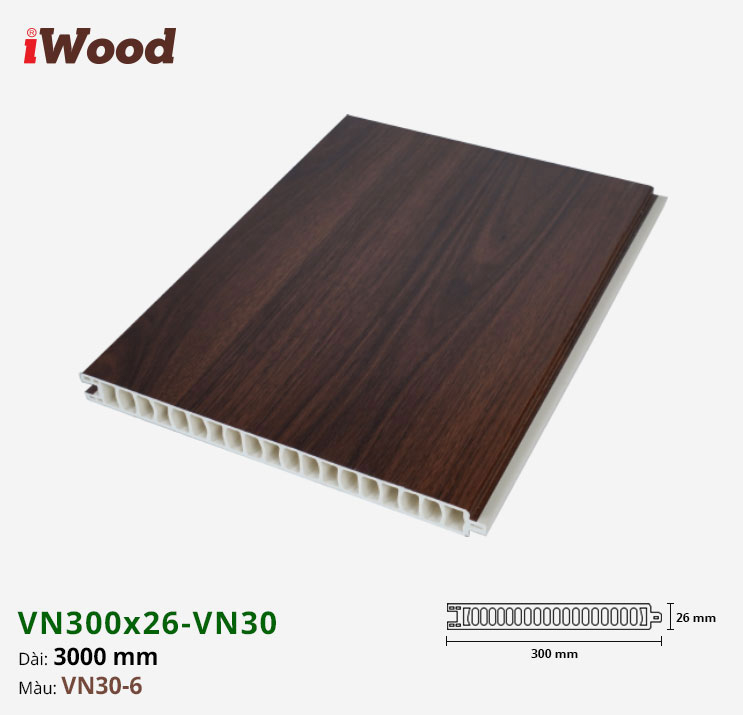 Vách Ngăn Nhựa PVC Vân Gỗ VN300x26 Iwood VN30-6