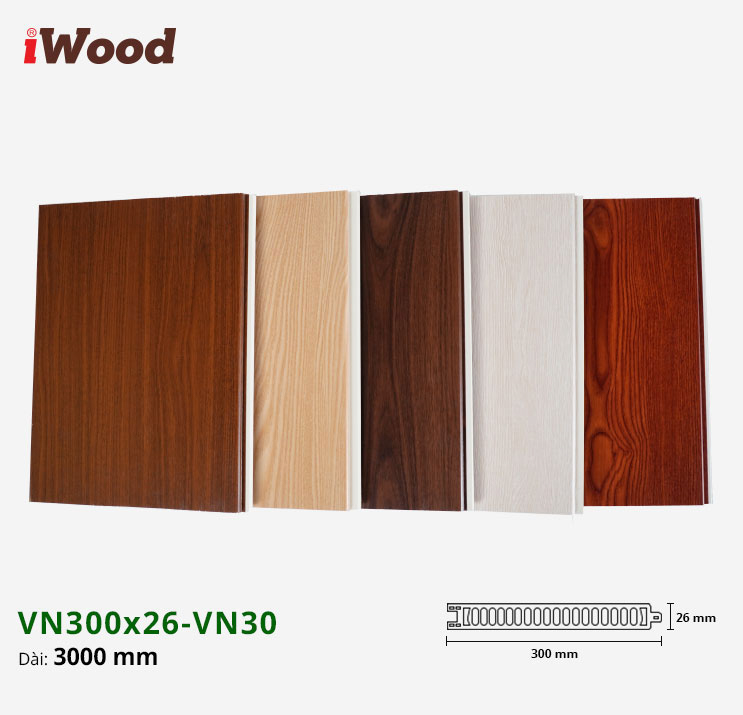Vách Ngăn Nhựa PVC Vân Gỗ VN300x26 Iwood VN30