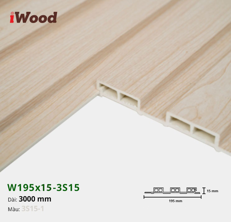 Lam Nhựa PVC 3 Sóng Thấp W195x15 Iwood 3S15-1