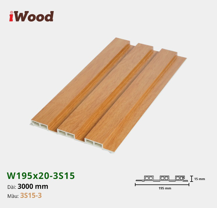 Lam Nhựa PVC 3 Sóng Thấp W195x15 Iwood 3S15-3