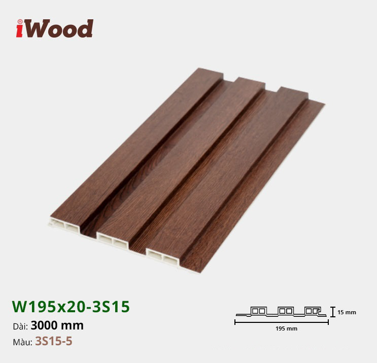 Lam Nhựa PVC 3 Sóng Thấp W195x15 Iwood 3S15-5