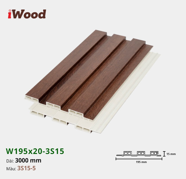 Lam Nhựa PVC 3 Sóng Thấp W195x15 Iwood 3S15-5