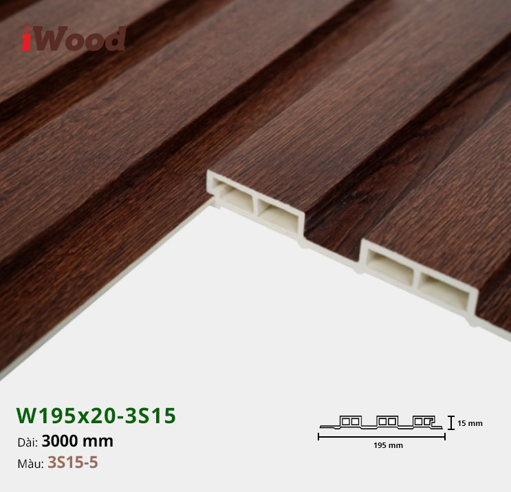Lam Nhựa PVC 3 Sóng Thấp W195x15 Iwood 3S15-5