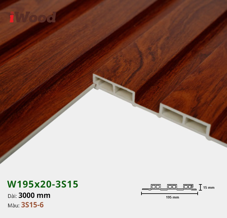 Lam Nhựa PVC 3 Sóng Thấp W195x15 Iwood 3S15-6