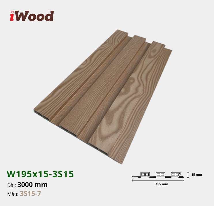 Lam Nhựa PVC 3 Sóng Thấp W195x15 Iwood 3S15-7