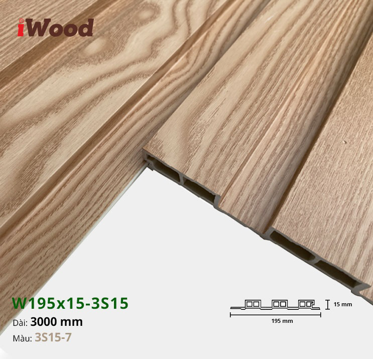 Lam Nhựa PVC 3 Sóng Thấp W195x15 Iwood 3S15-7