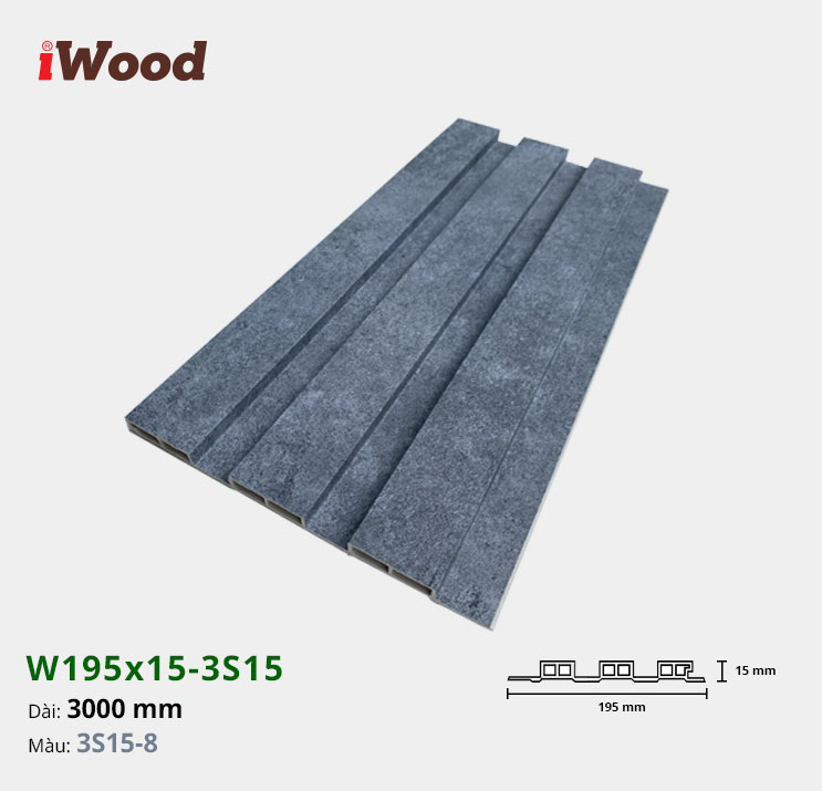 Lam Nhựa PVC 3 Sóng Thấp W195x15 Iwood 3S15-8