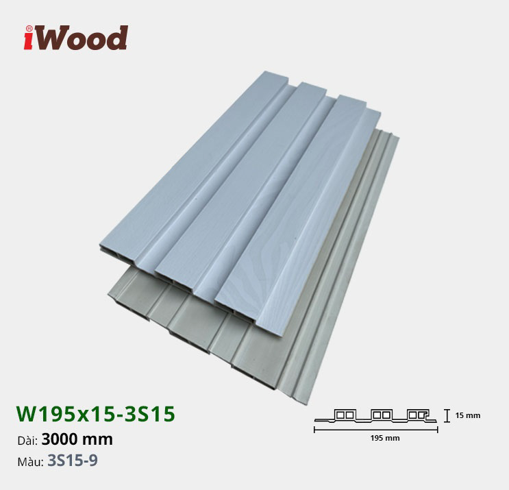 Lam Nhựa PVC 3 Sóng Thấp W195x15 Iwood 3S15-9