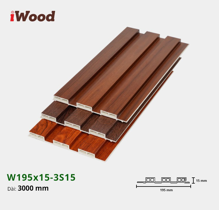 Lam Nhựa PVC 3 Sóng Thấp W195x15 Iwood 3S15