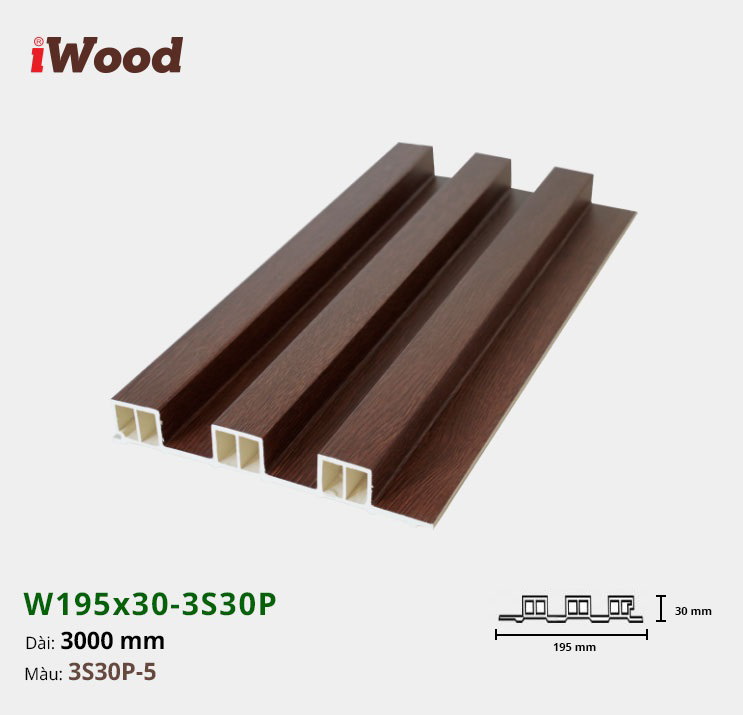 Lam Nhựa PVC 3 Sóng Cao W195x30 Iwood 3S30P-5