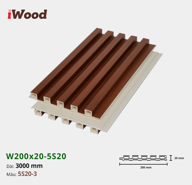Lam Nhựa PVC 3 Sóng Cao W200x20 Iwood 5S20-3