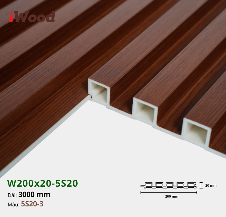Lam Nhựa PVC 3 Sóng Cao W200x20 Iwood 5S20-3