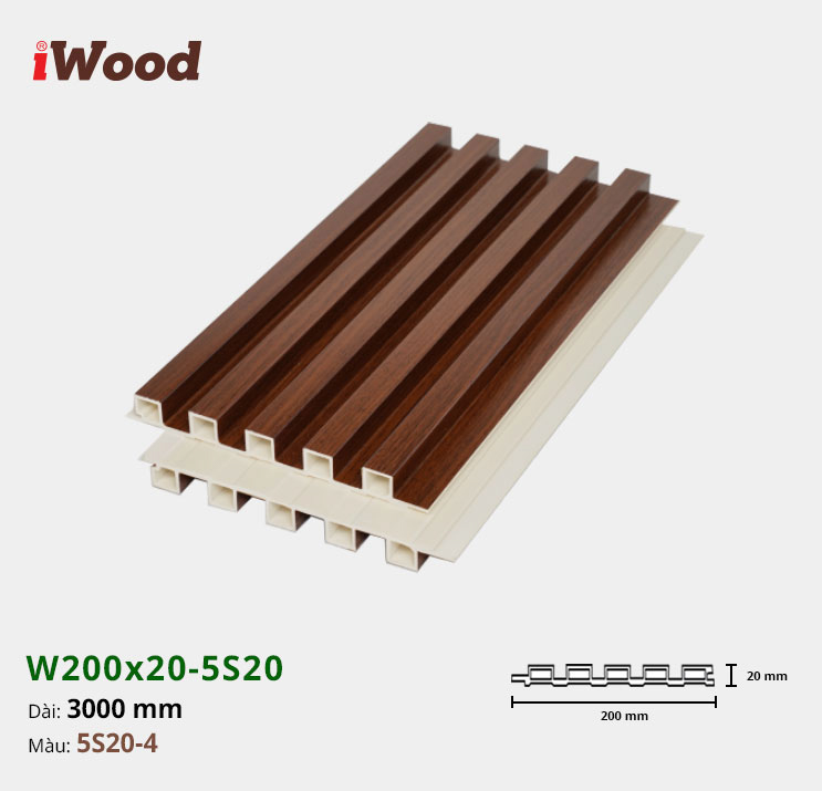 Lam Nhựa PVC 3 Sóng Cao W200x20 Iwood 5S20-4
