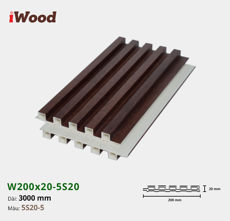 Lam Nhựa PVC 3 Sóng Cao W200x20 Iwood 5S20-5