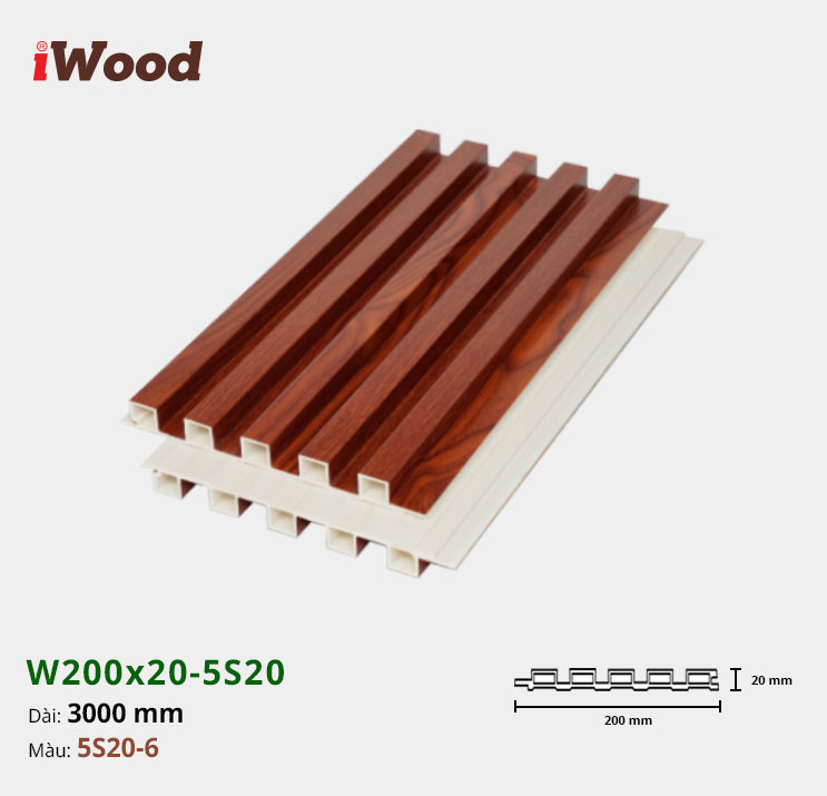 Lam Nhựa PVC 3 Sóng Cao W200x20 Iwood 5S20-6