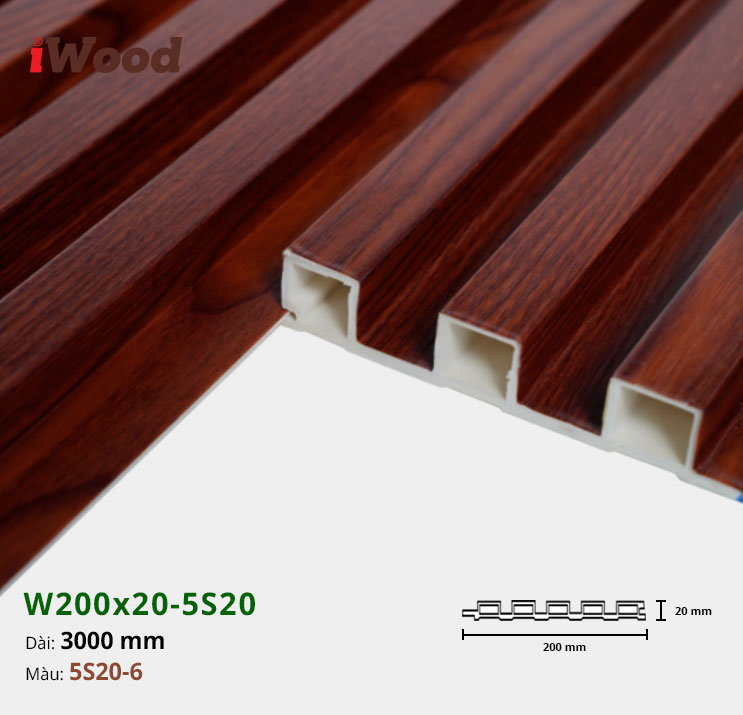 Lam Nhựa PVC 3 Sóng Cao W200x20 Iwood 5S20-6