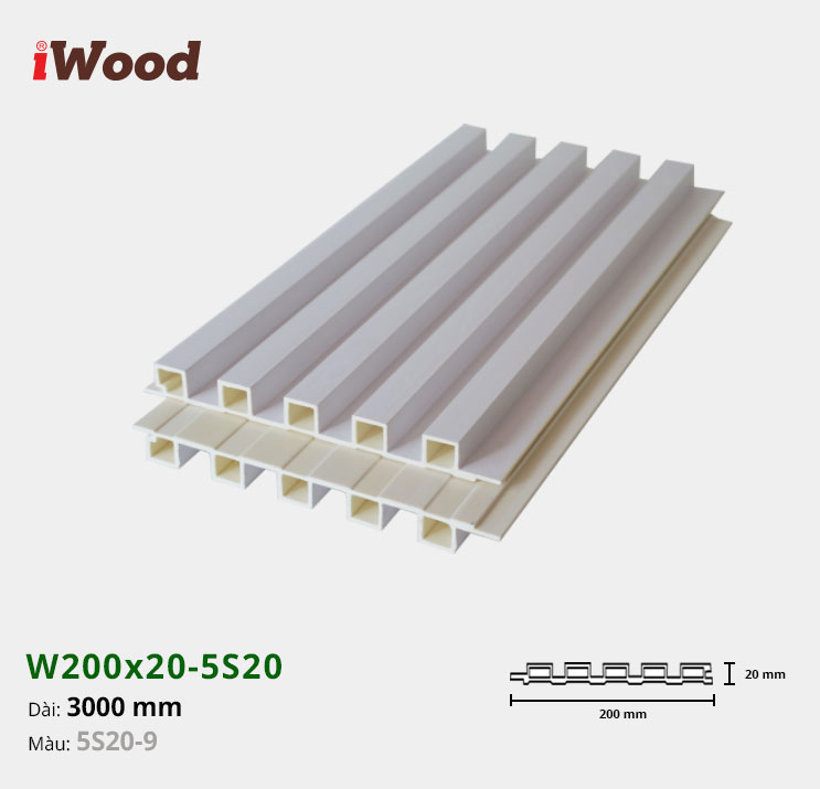 Lam Nhựa PVC 3 Sóng Cao W200x20 Iwood 5S20-9